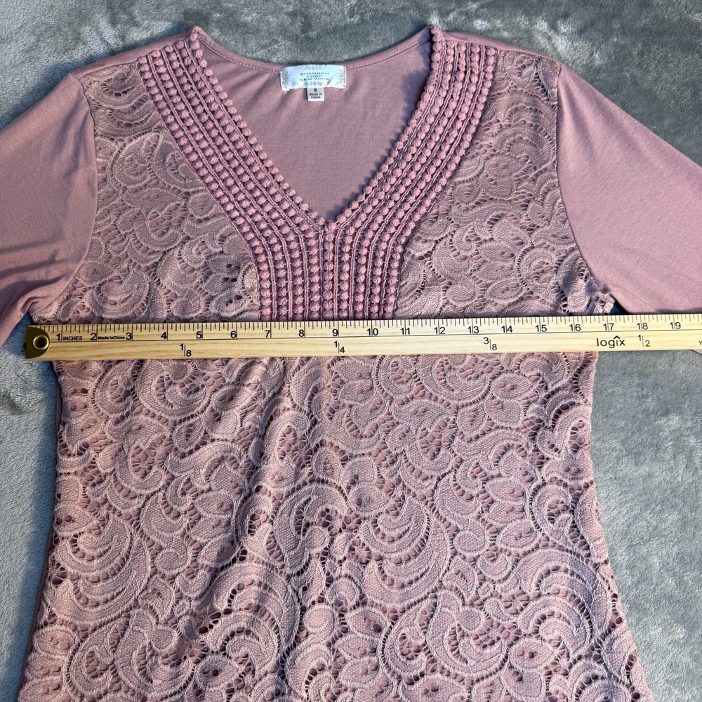 Shannon Ford New York Mauve Lace Tunic Top Size Small Bell Sleeve Boho - Picture 8 of 8